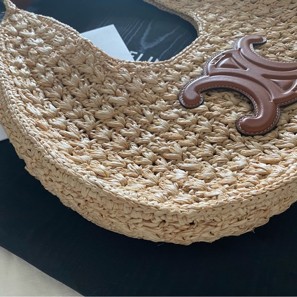 CELINE CLASSIC PANIER HOBO BAG IN RAFFIA AND CALFSKIN WICKER TAN STRAW SUMMER - Picture 11 of 14